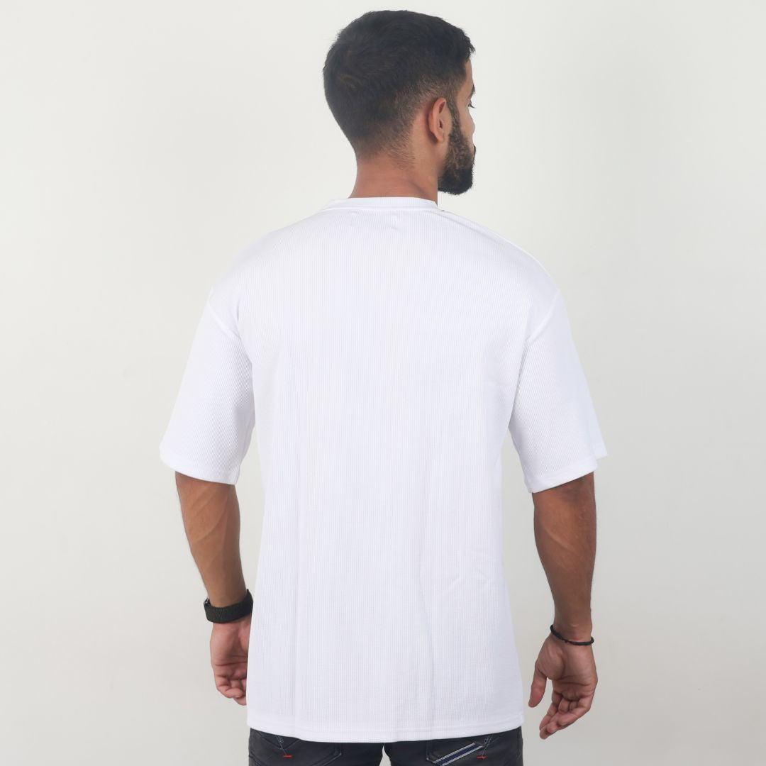 Men Textured Printed Oversized T-shirt White