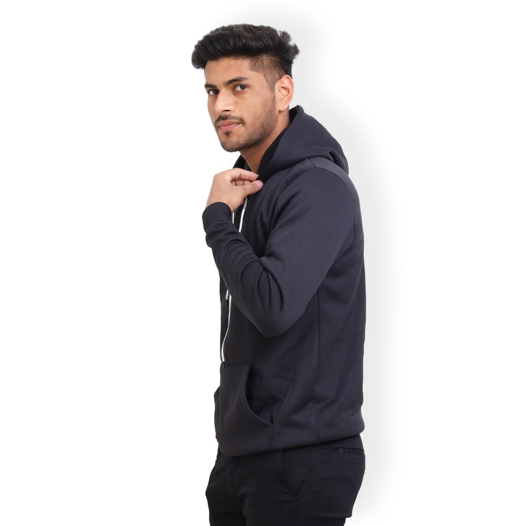 Men Solid Regular Fit Hoodie Black