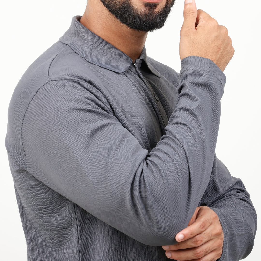 Men Polo T-Shirt Full Sleeves Dark Grey