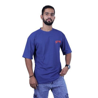 Blue Pizza Invasion Back Print Oversized T-shirt