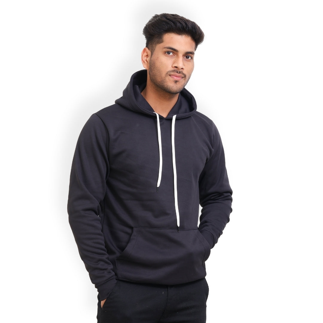 Men Solid Regular Fit Hoodie Black