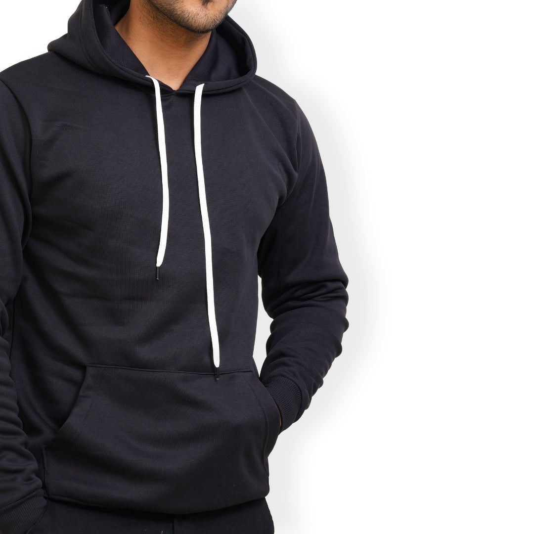 Men Solid Regular Fit Hoodie Black