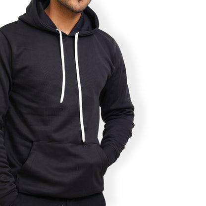 Men Solid Regular Fit Hoodie Black