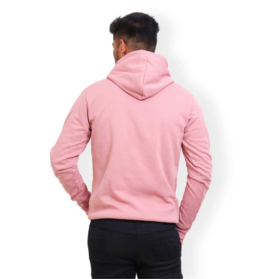 Men Solid Regular Fit Hoodie Pink