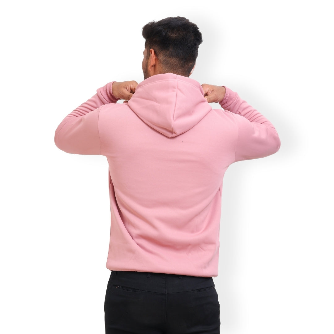 Men Solid Regular Fit Hoodie Pink