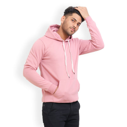 Men Solid Regular Fit Hoodie Pink