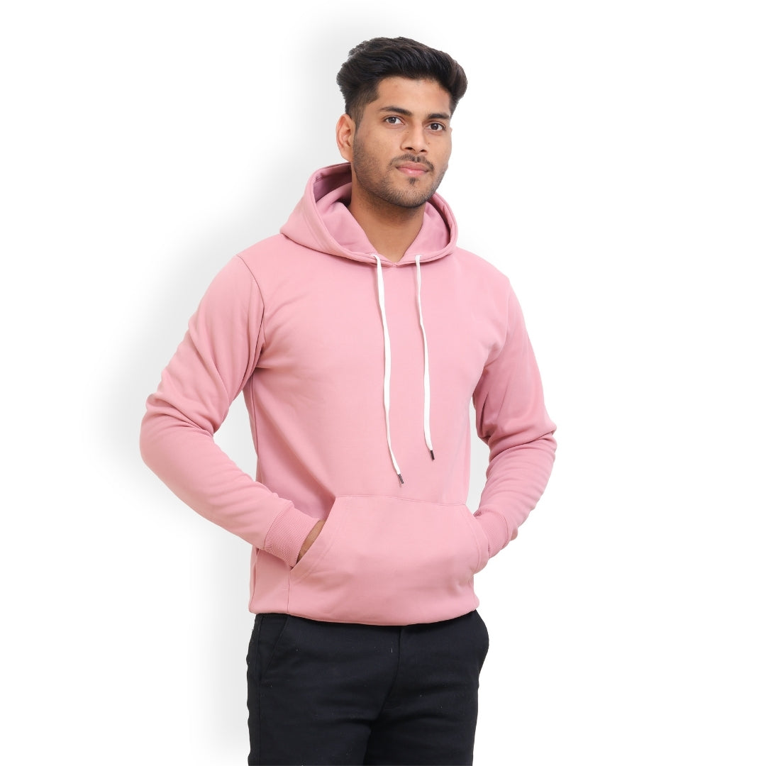 Men Solid Regular Fit Hoodie Pink