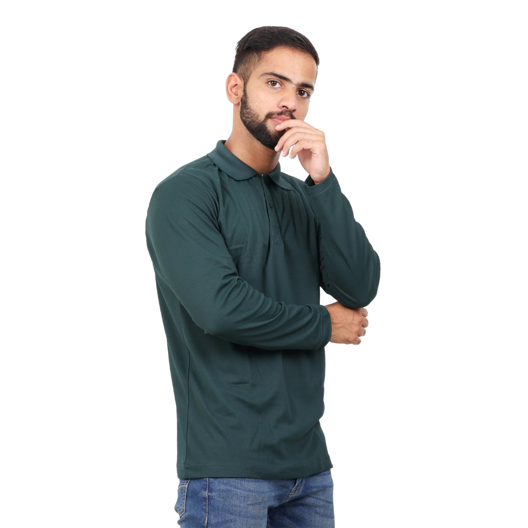Men Polo T-Shirt Full Sleeves Dark Green