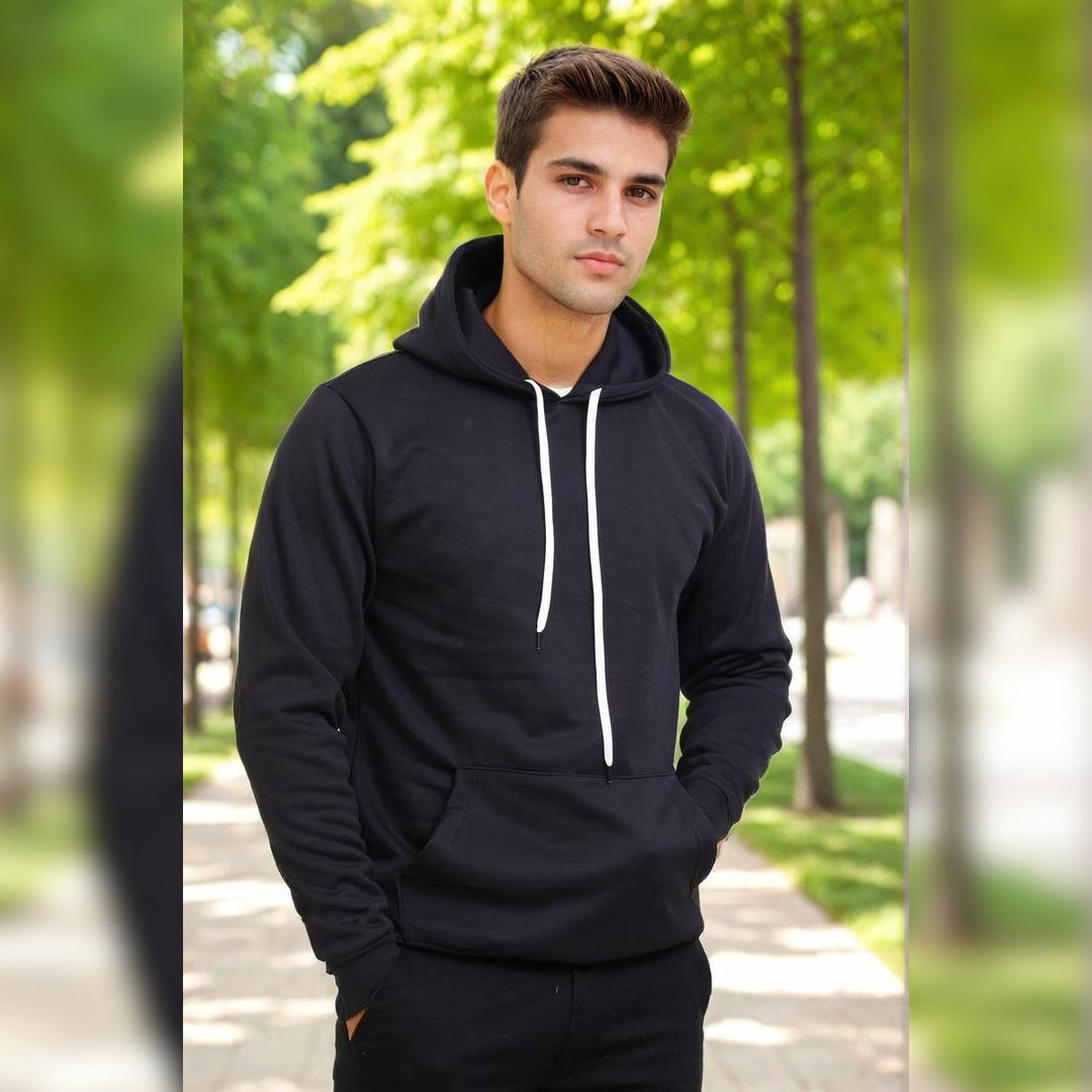 Men Solid Regular Fit Hoodie Black