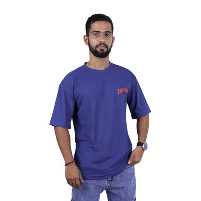 Blue Pizza Invasion Back Print Oversized T-shirt