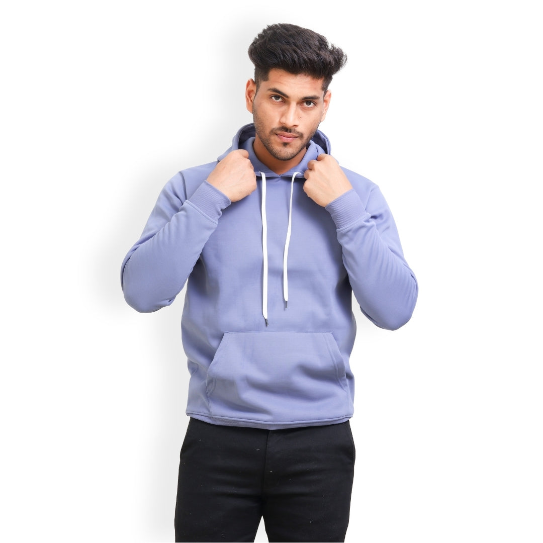 Men Solid Regular Fit Hoodie Blue