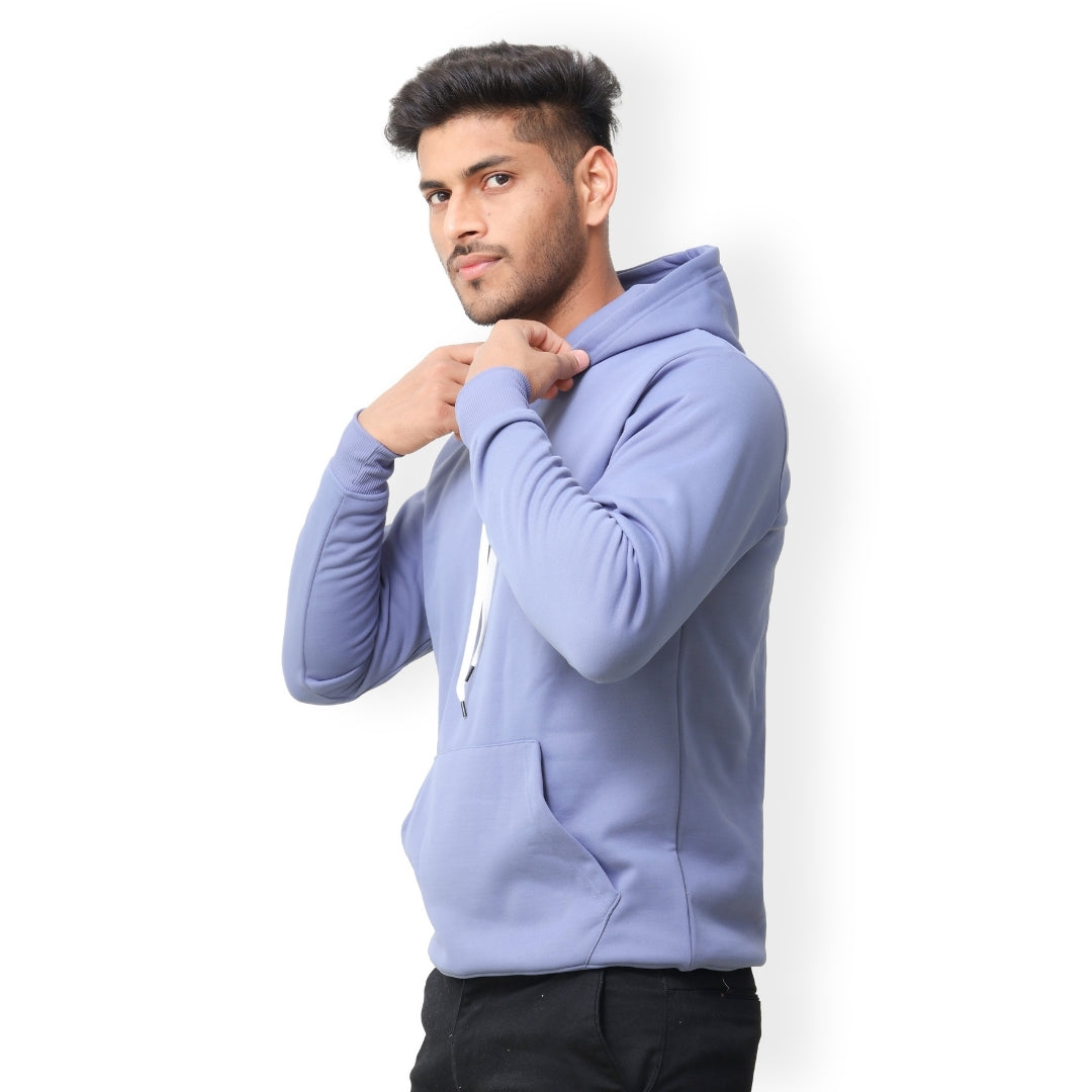 Men Solid Regular Fit Hoodie Blue