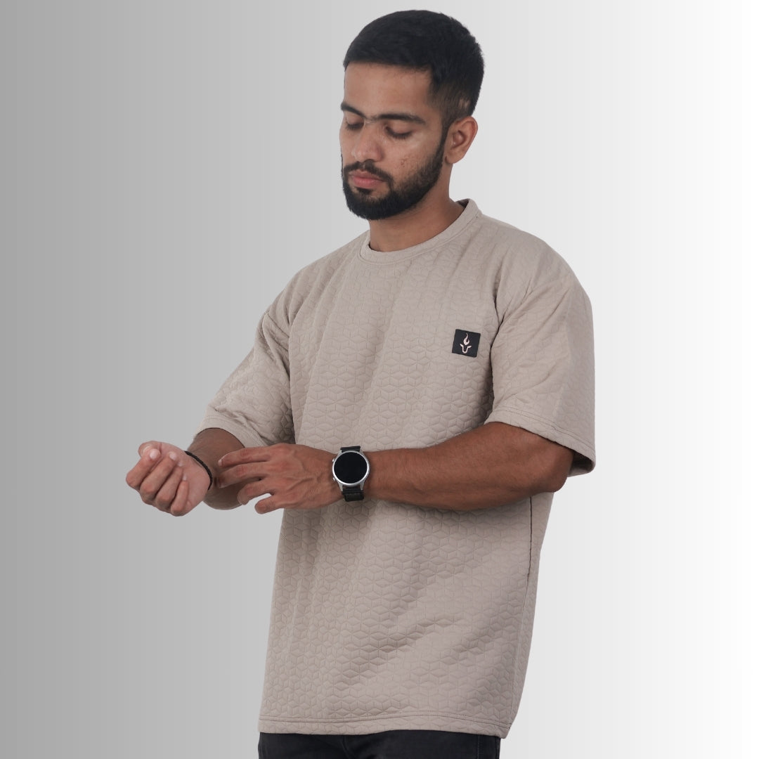 Men Textured oversized T-shirt Beige