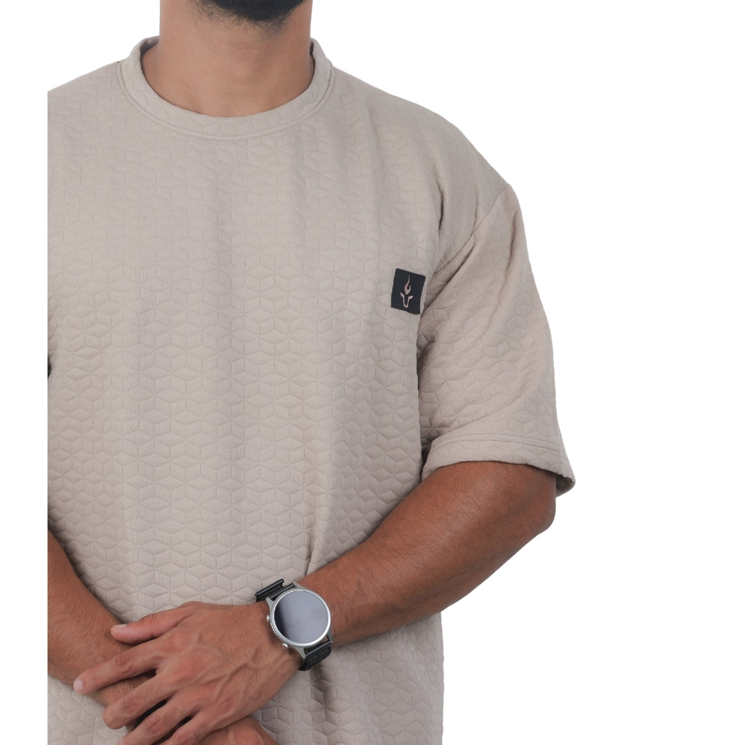 Men Textured oversized T-shirt Beige