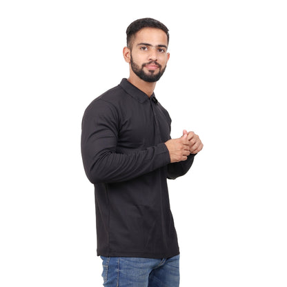 Men Polo T-Shirt Full Sleeves Black