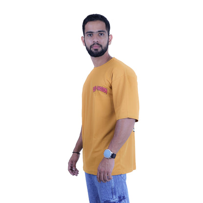 Yellow Pizza Invasion Back Print Oversized T-shirt
