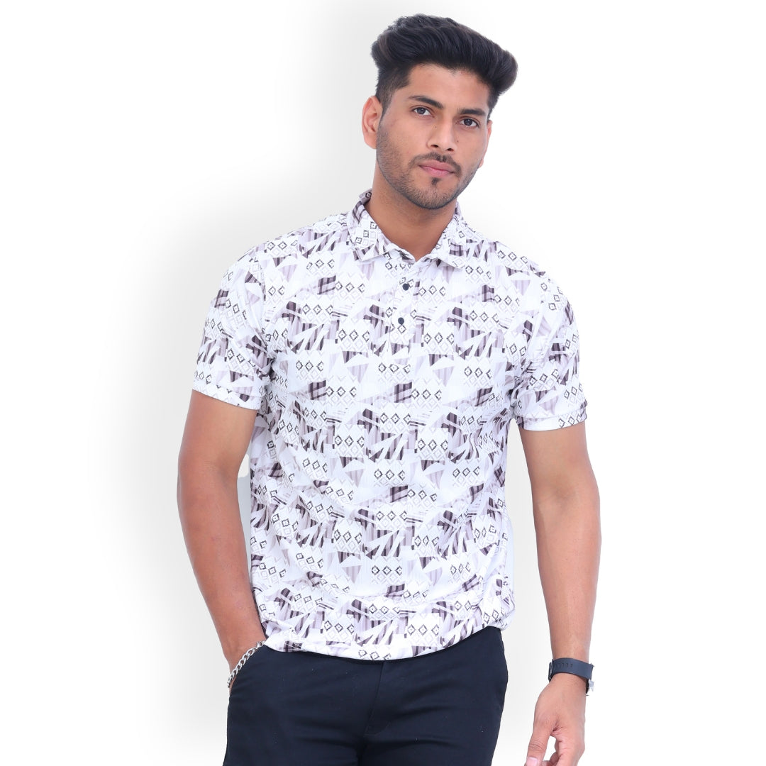 Printed 3 Button Polo T-shirt for Men White