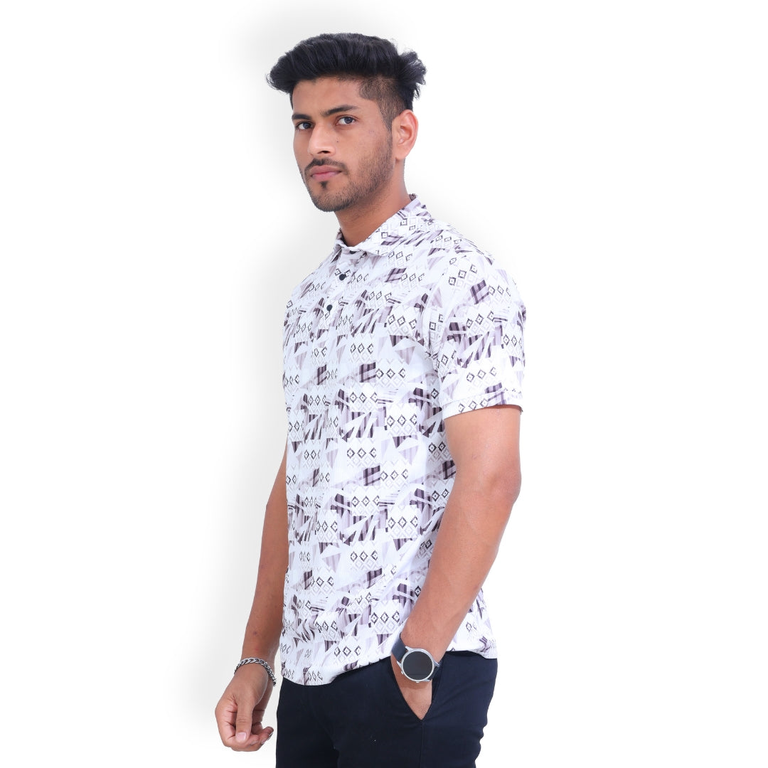 Printed 3 Button Polo T-shirt for Men White