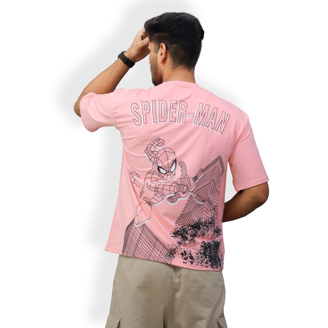 Spiderman Front & Back print Oversized T-shirt Pink
