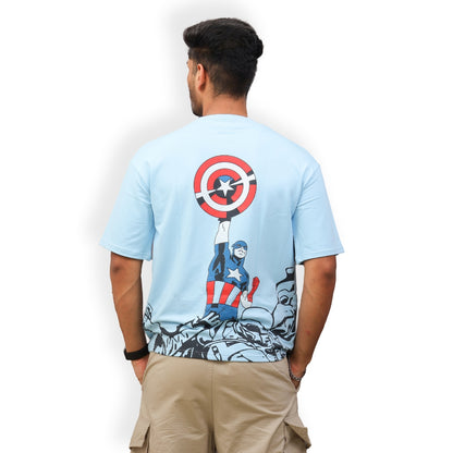 Front & Back print Oversized T-shirt Blue