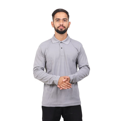 Men Polo T-Shirt Full Sleeves Grey