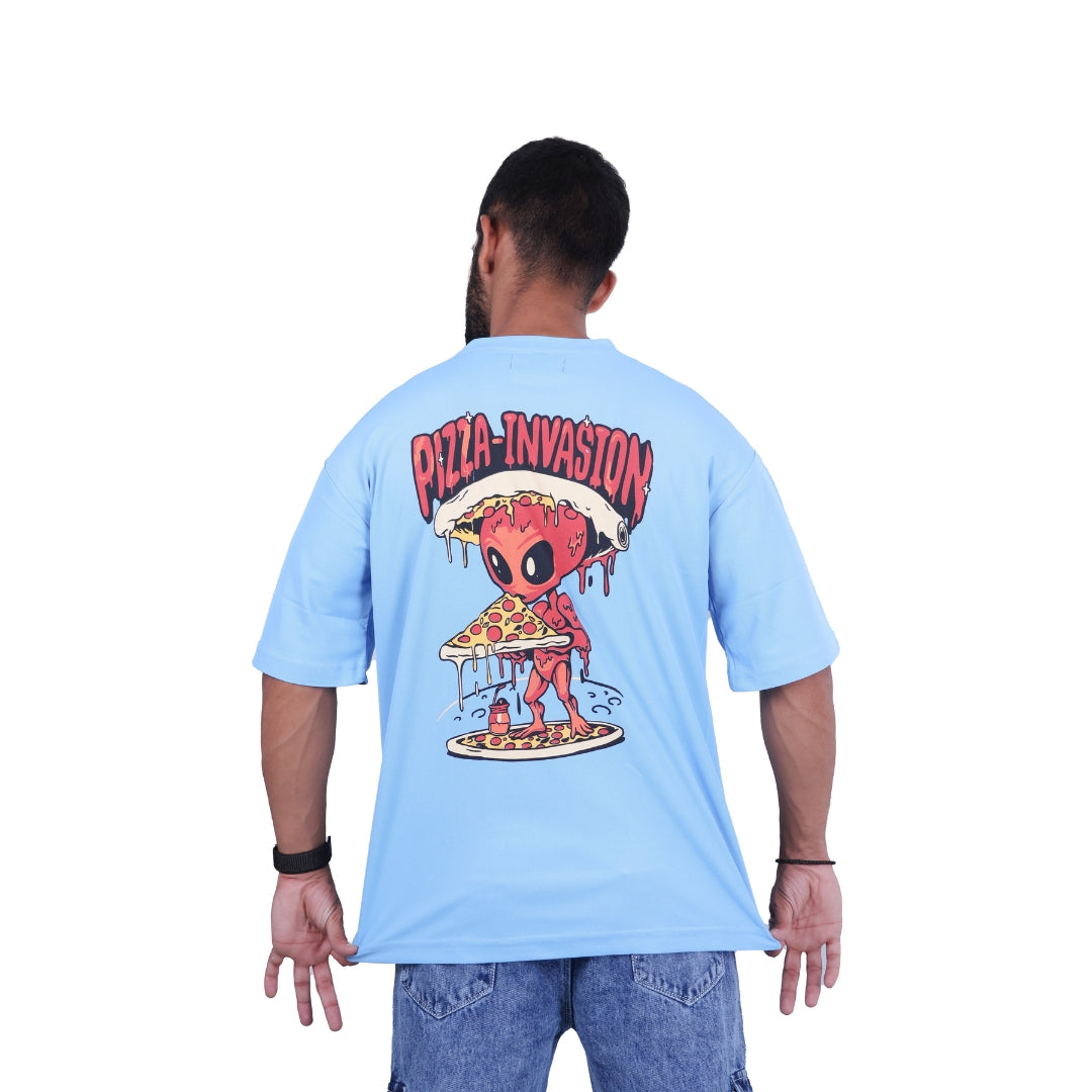 Sky Pizza Invasion Back Print Oversized T-shirt