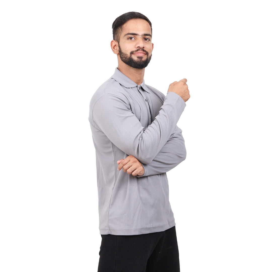 Men Polo T-Shirt Full Sleeves Grey