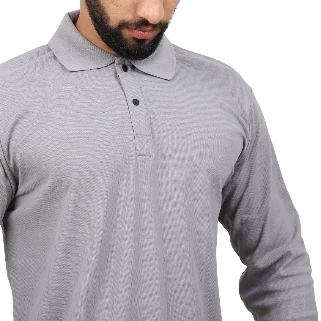 Men Polo T-Shirt Full Sleeves Grey