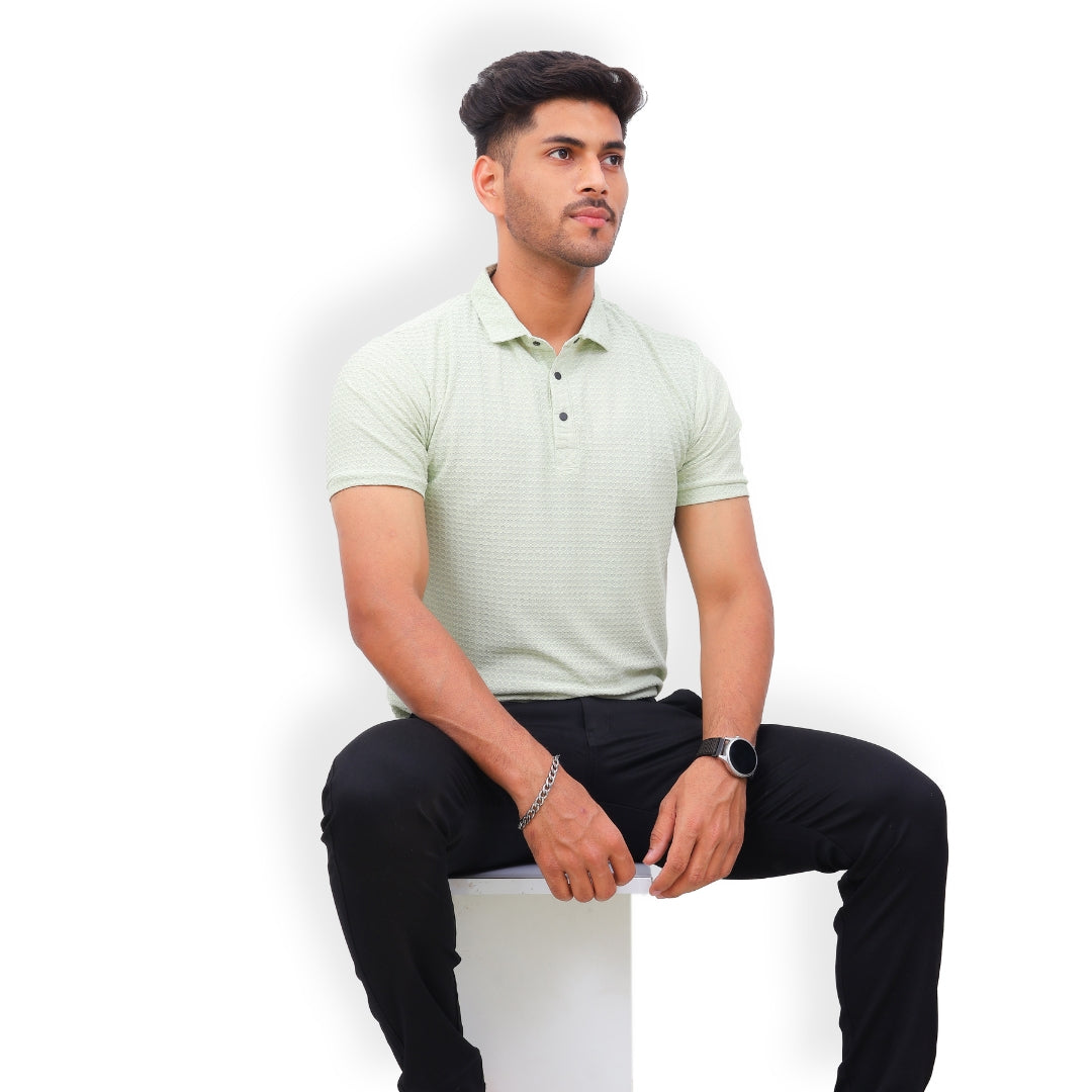 Textured Polo T-shirt for Men Green