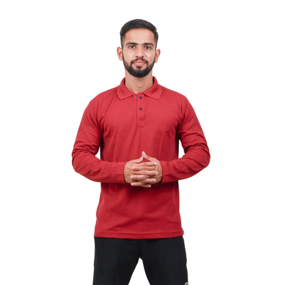 Men Polo T-Shirt Full Sleeves Red