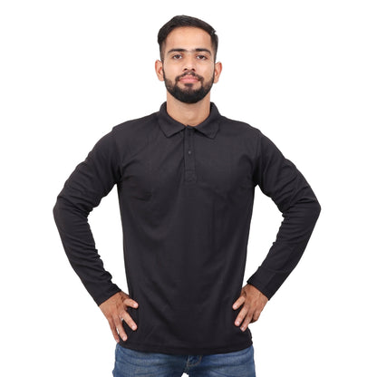 Men Polo T-Shirt Full Sleeves Black