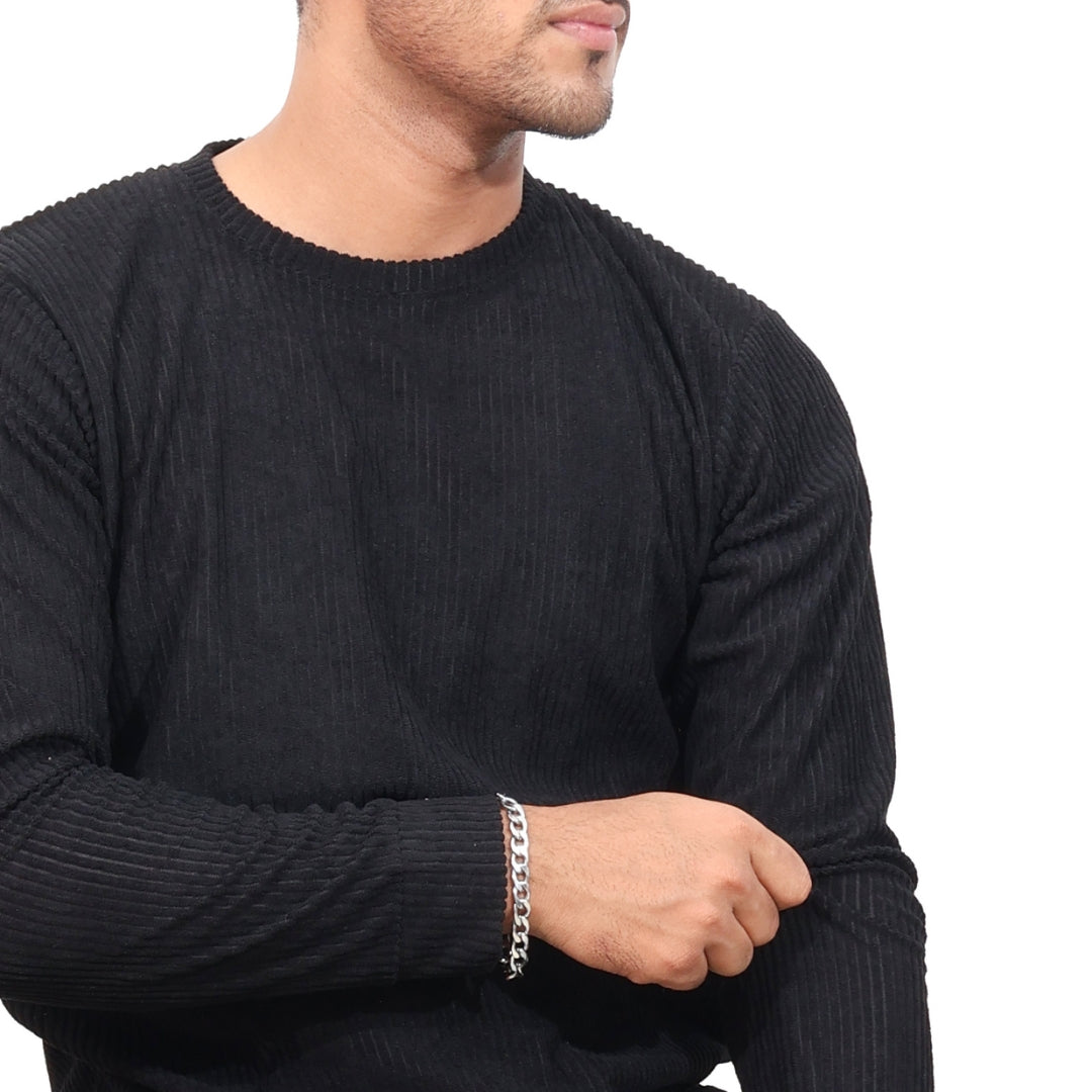 Corduroy Full Sleeves T-shirt for Men Black