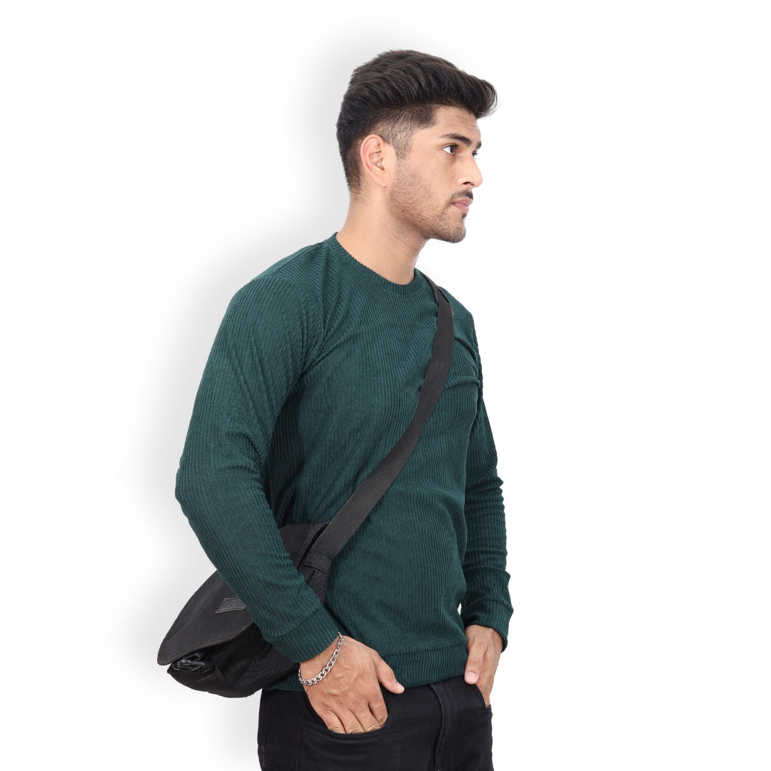 Corduroy Full Sleeves T-shirt for Men Green
