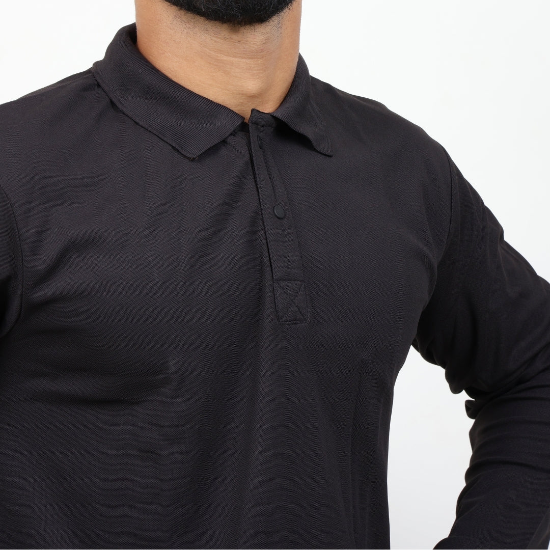 Men Polo T-Shirt Full Sleeves Black