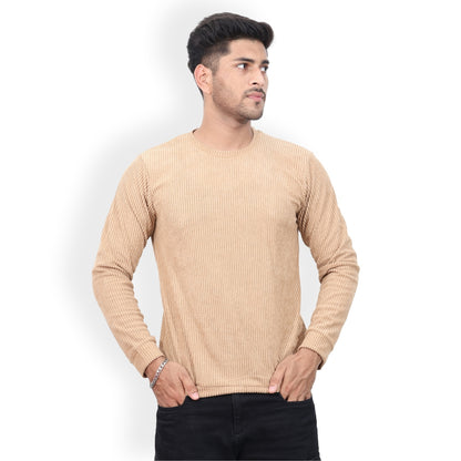 Corduroy Full Sleeves T-shirt for Men Beige