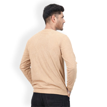 Corduroy Full Sleeves T-shirt for Men Beige