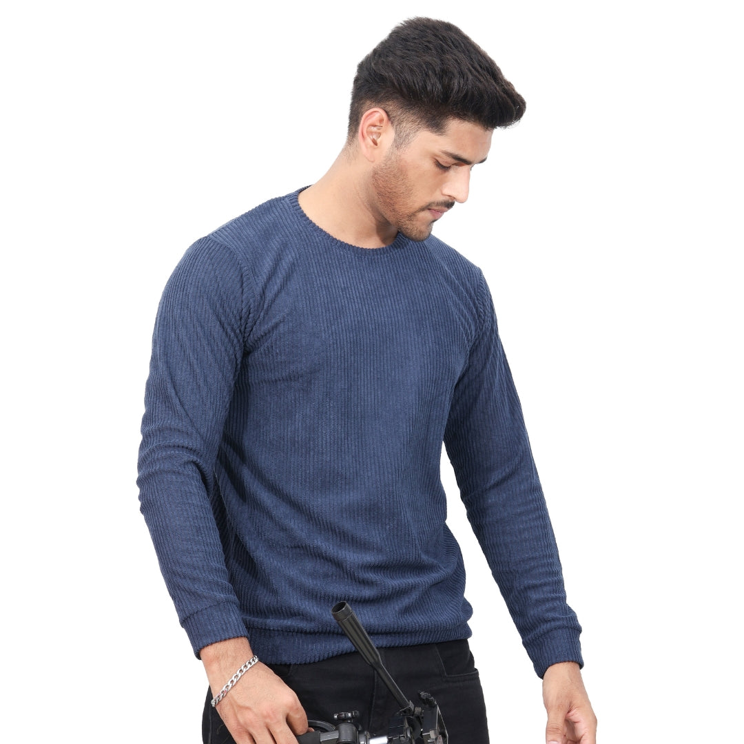 Corduroy Full Sleeves T-shirt for Men Navy