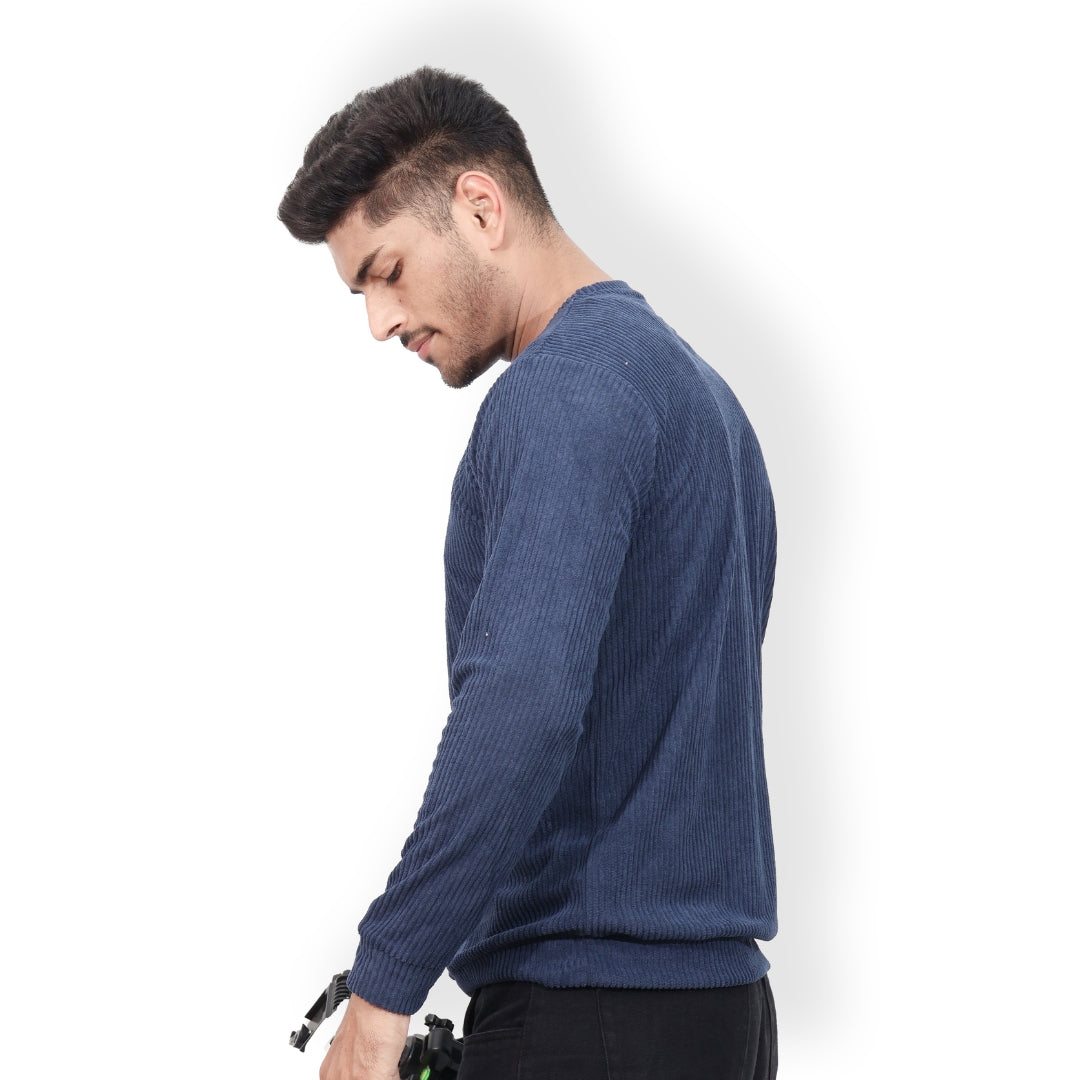 Corduroy Full Sleeves T-shirt for Men Navy