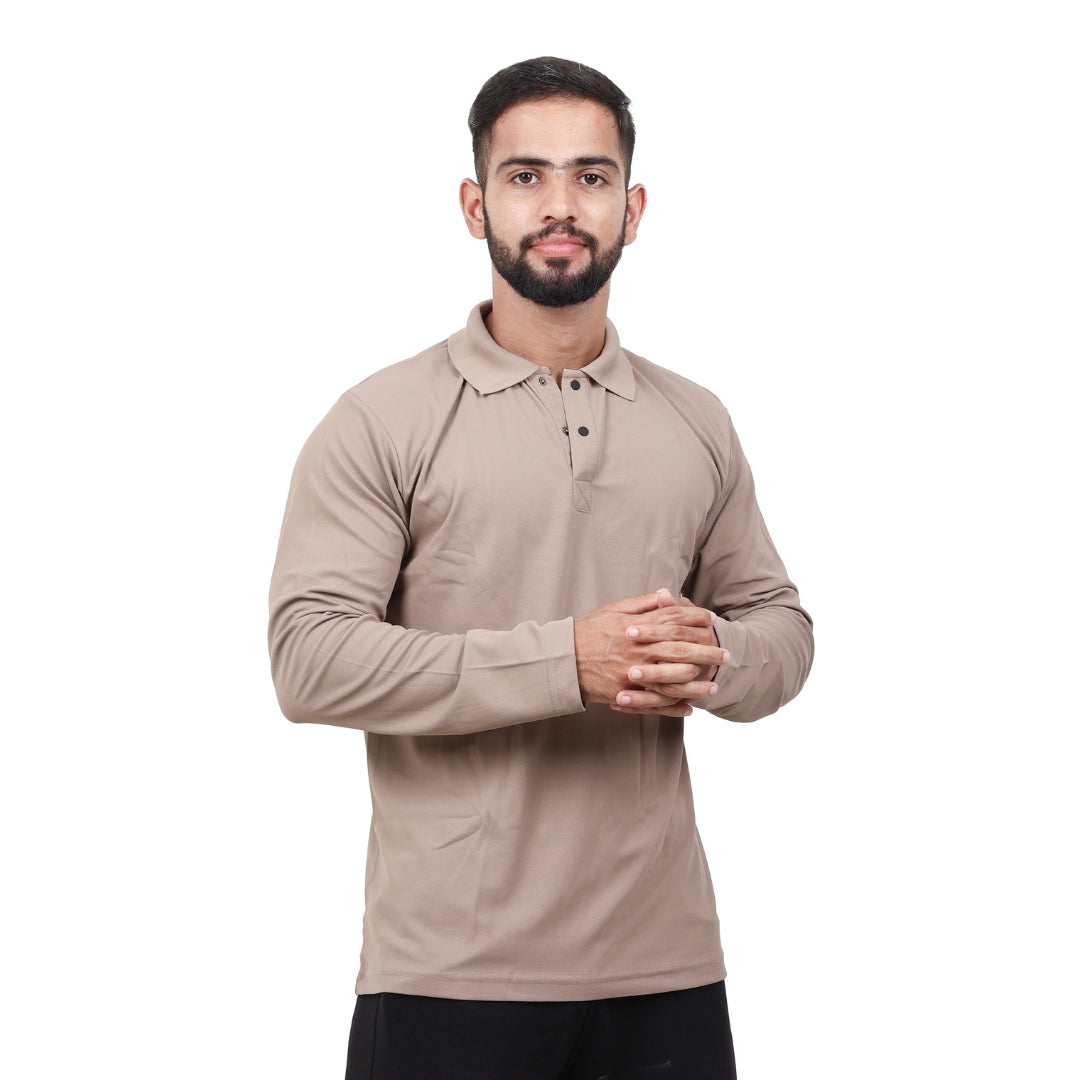 Men Polo T-Shirt Full Sleeves Brown