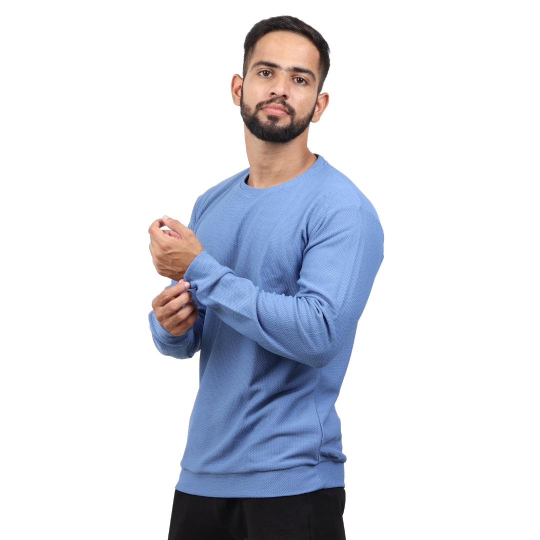 Textured Full Sleeves T-Shirt Blue