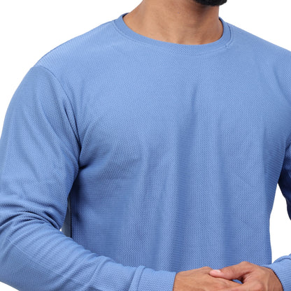 Textured Full Sleeves T-Shirt Blue