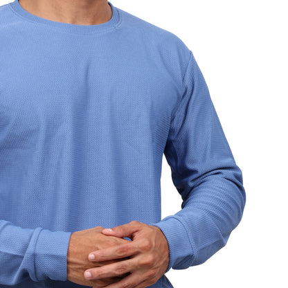 Textured Full Sleeves T-Shirt Blue