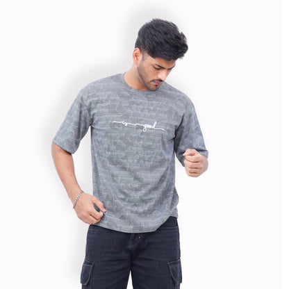Life is Good Oversized T-shirt for Men Grey