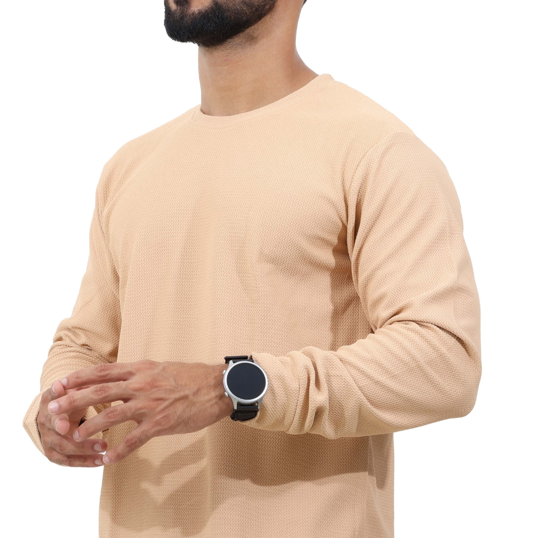 Textured Full Sleeves T-Shirt Cream