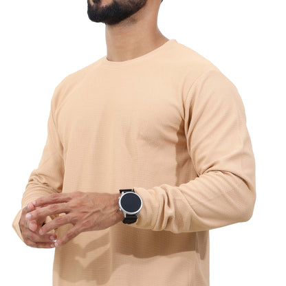 Textured Full Sleeves T-Shirt Cream