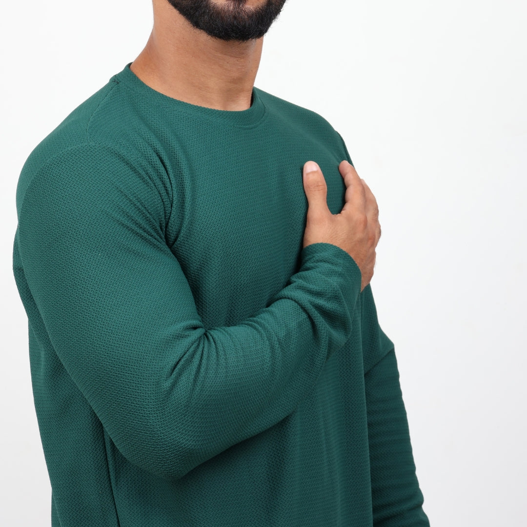 Textured Full Sleeves T-Shirt Dark Green