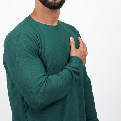 Textured Full Sleeves T-Shirt Dark Green