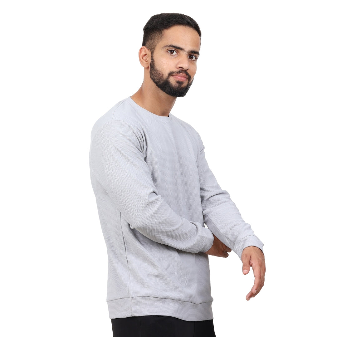 Textured Full Sleeves T-Shirt Grey