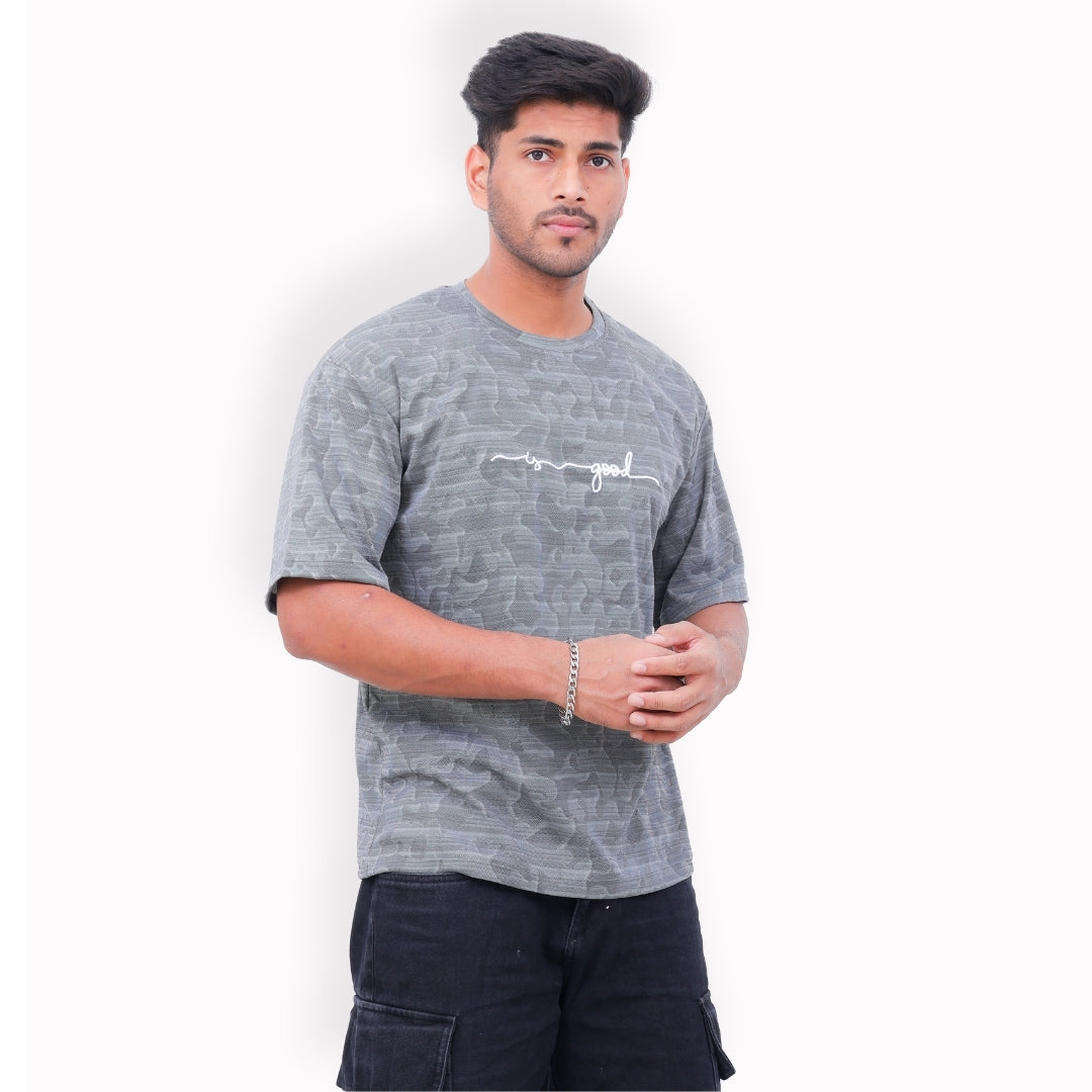 Life is Good Oversized T-shirt for Men Grey