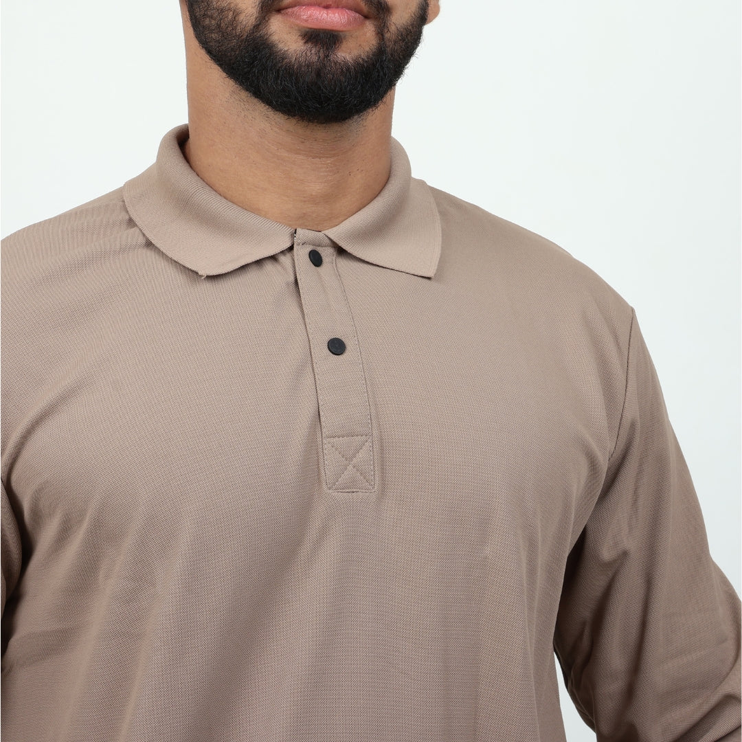 Men Polo T-Shirt Full Sleeves Brown